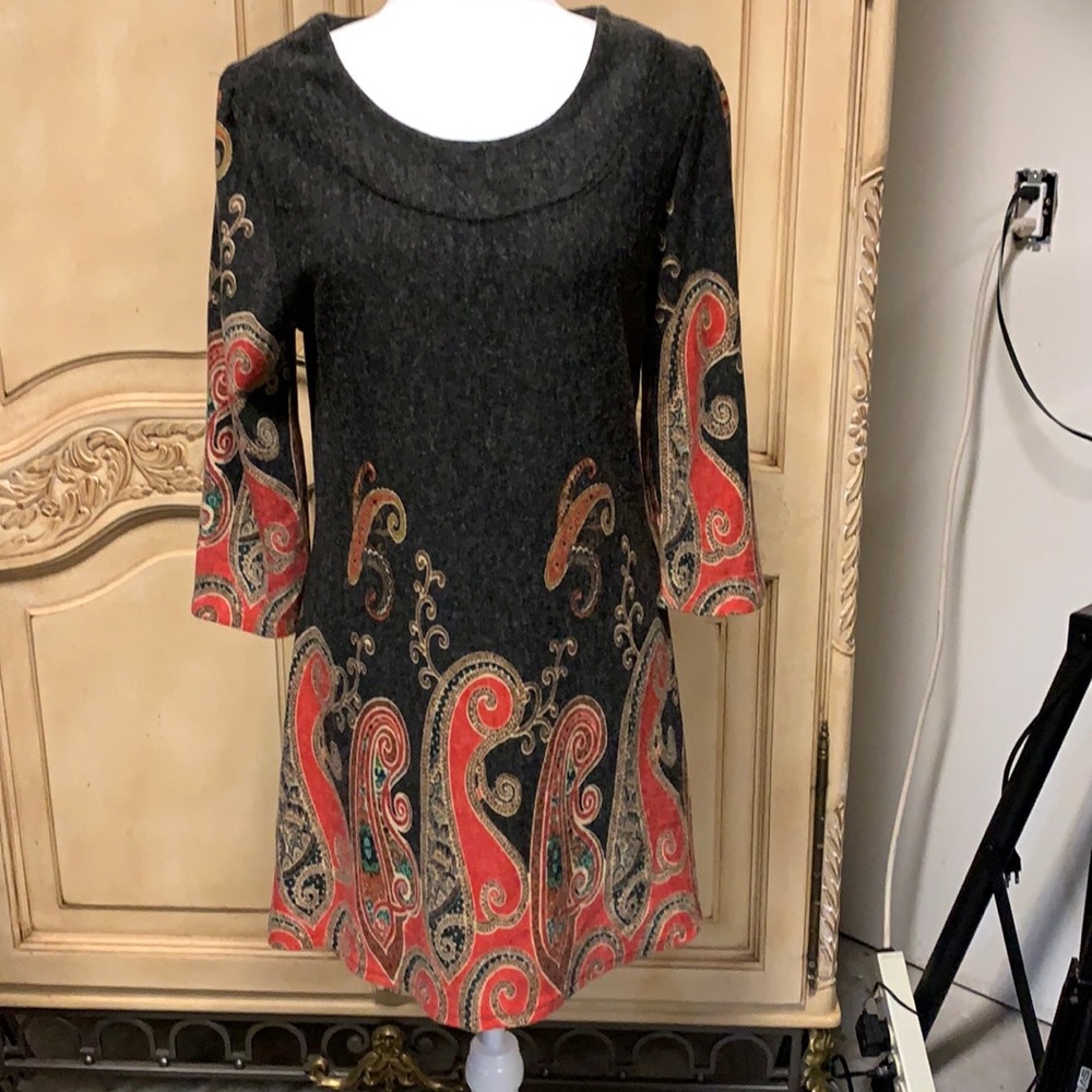 Papillon large sweater dress gray paisley